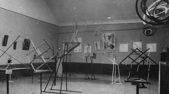 A view of the Constructivist Group’s section of the OBMOKHU Exhibition with Kārlis Johansons' works, Moscow 1921. Photograph courtesy of Viacheslav Koleichuk, Moscow 
