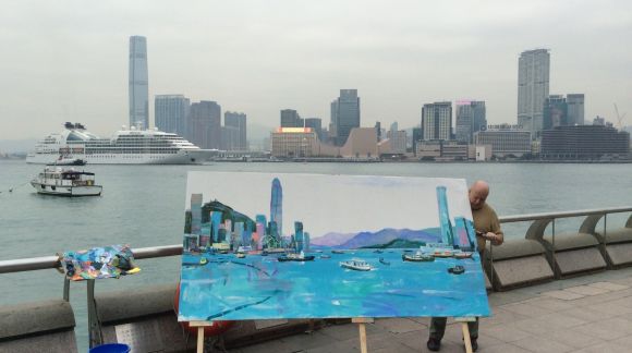 Aleksejs Naumovs during the „World Cities. Live Paintings” art project in Hong Kong, 2015