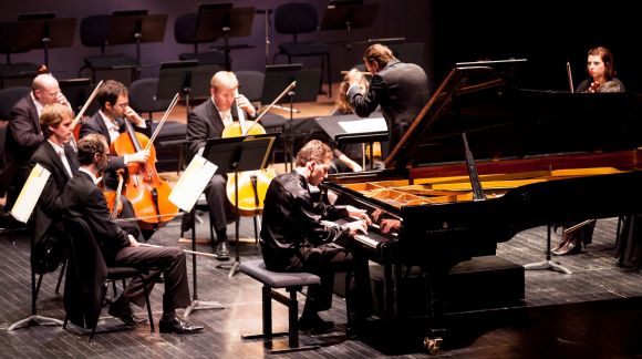 Pianist Reinis Zariņš, conductor Ainārs Rubiķis and the Strasbourg Philharmonic Orchestra. Photo: Permanent Representation of Latvia to the Council of Europe